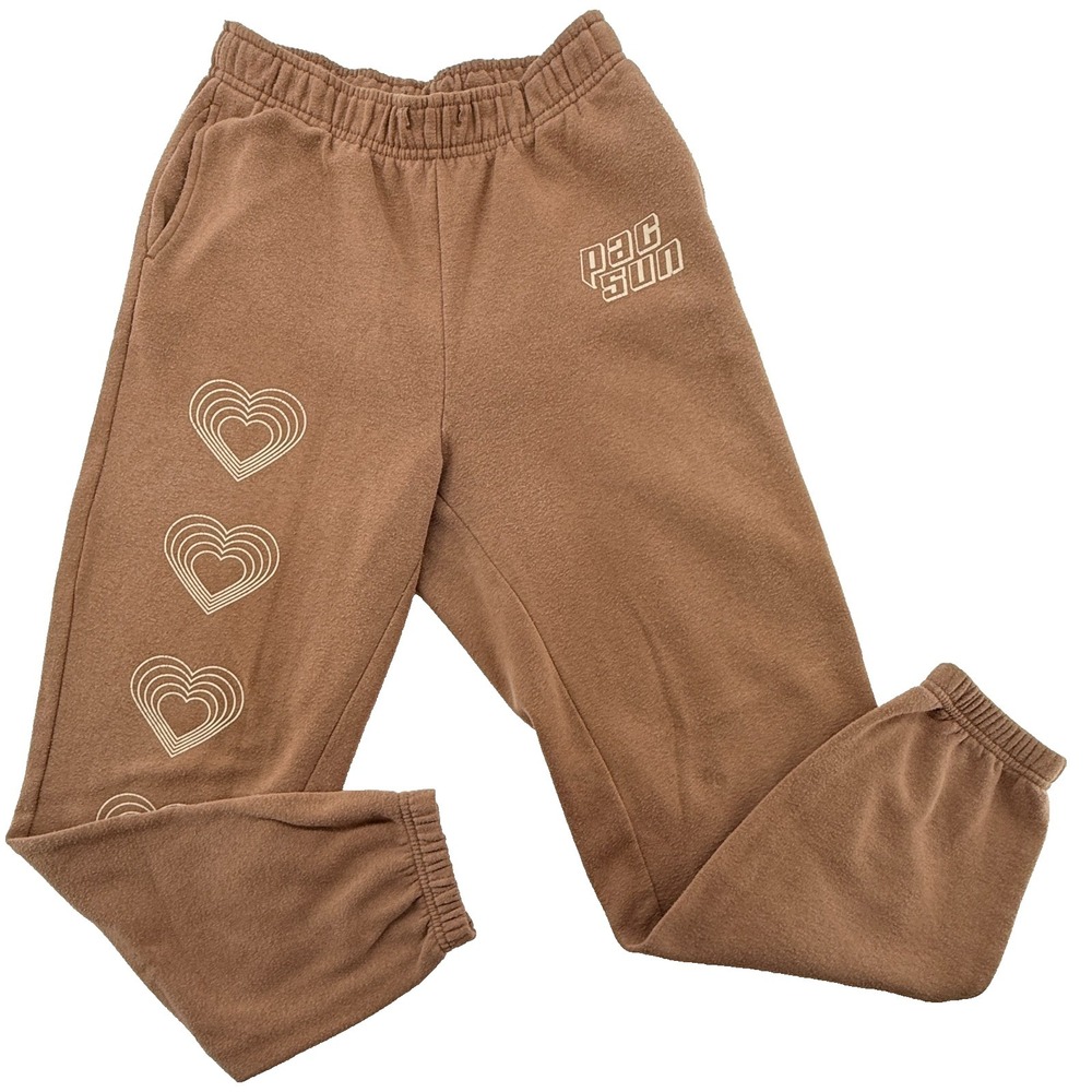 PacSun Jogger Sweatpants Womens XS Brown Heart Graphic Fleece Lounge Pants